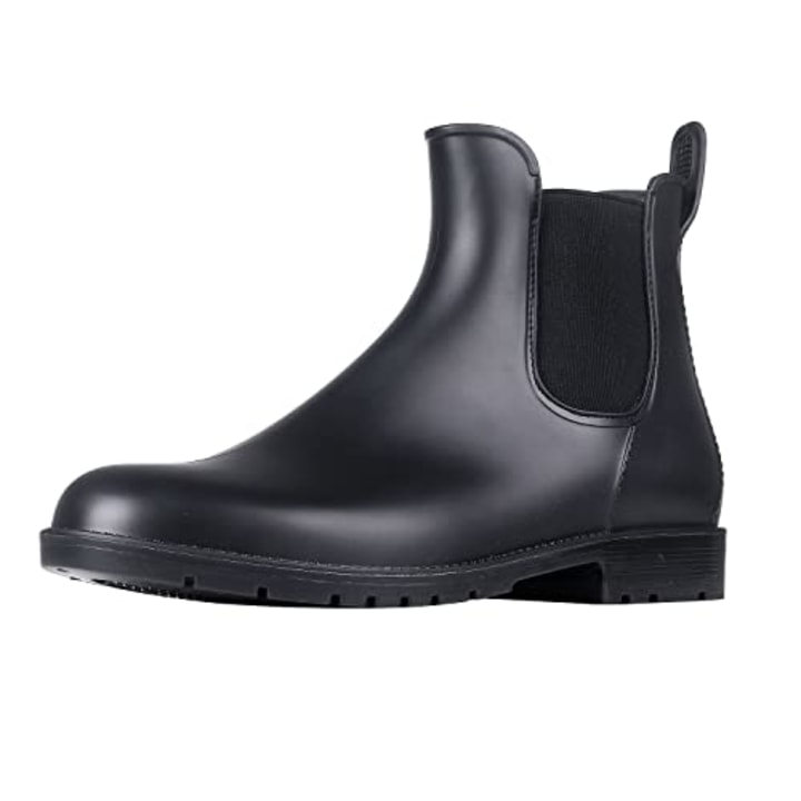 Asgard Women&#039;s Short Rain Boots Waterproof Black Elastic Slip On Ankle Booties, 8.5, Black