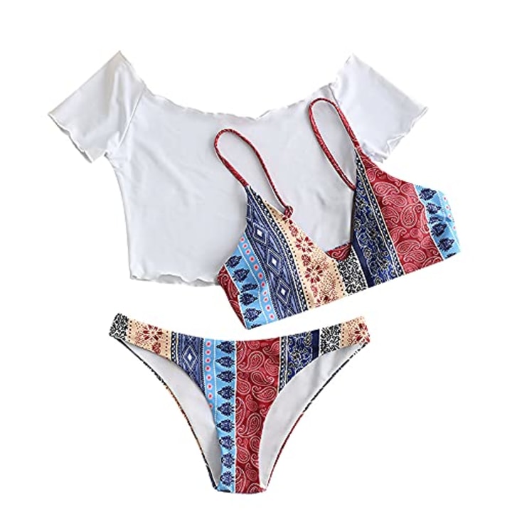 ZAFUL Women&#039;s Solid Spaghetti Strap Bralette Bikini Set Two Piece Swimsuit (2-Coffee, L)