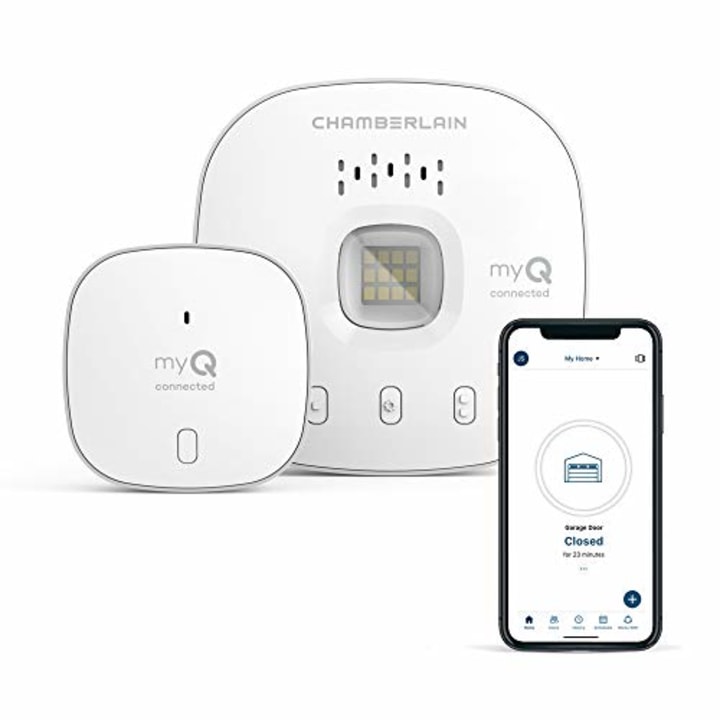 myQ Chamberlain Smart Garage Control - Wireless Garage Hub and Sensor with Wifi &amp; Bluetooth - Smartphone Controlled, myQ-G0401-ES, White