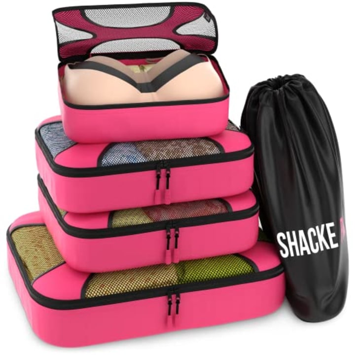Shacke Pak - 5 Set Packing Cubes - Travel Organizers with Laundry Bag (Precious Pink)