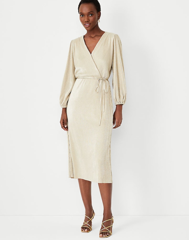 Shimmer Pleated Wrap Dress
