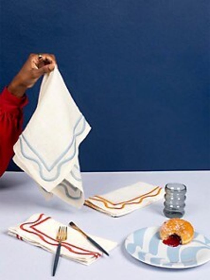 MISETTE Set of 4 sage embroidered linen napkins in a color block in Nordstrom
