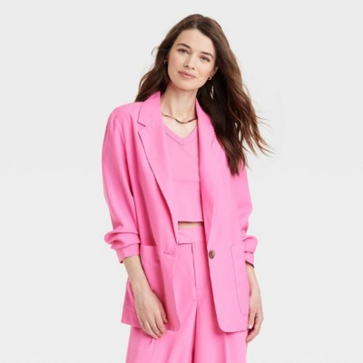 Women&#039;s Relaxed Fit Spring Blazer - A New Day(TM) Pink XS