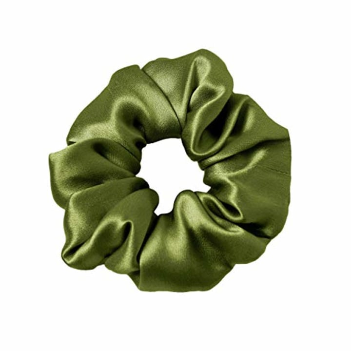 LILYSILK Silk Hair Scrunchies for Frizz&amp;Breakage Prevention, 100% Mulberry Silk Hair Ties No Damage, Elastic Silk ponytail Holders, 1Pc, Dark Green