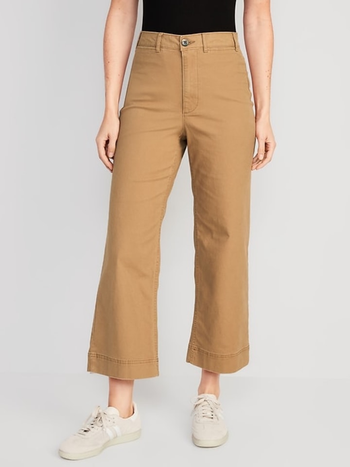 High-Waisted Cropped Wide-Leg Chino Pants for Women