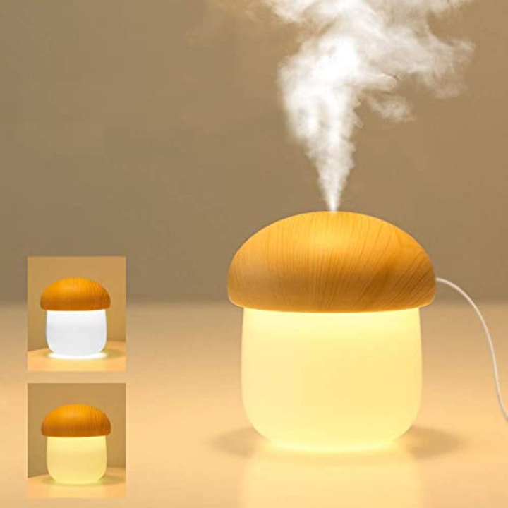 Mini Portable USB Humidifier, 250ml Small Personal Travel Humidifier, Essential Oil Diffuser with Night Light, Auto-off, Ultra Quiet for Baby Bedroom, Car, Desk, Plant, Office - White Oak(2022)