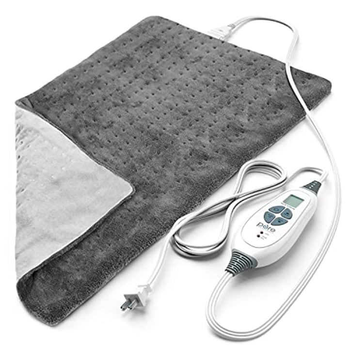 Pure Enrichment(R) PureRelief(TM) XL Heating Pad - LCD Controller with 6 InstaHeat Settings for Cramps, Back, Neck, &amp; Shoulder Pain Relief, Moist Heat Option, Machine Washable, 12&quot; x 24&quot; Storage Bag (Gray)