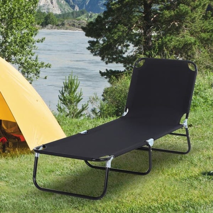 Outsunny Portable Outdoor Sun Lounger, Lightweight Folding Chaise Lounge Chair w/ 5-Position Adjustable Backrest for Beach - Black