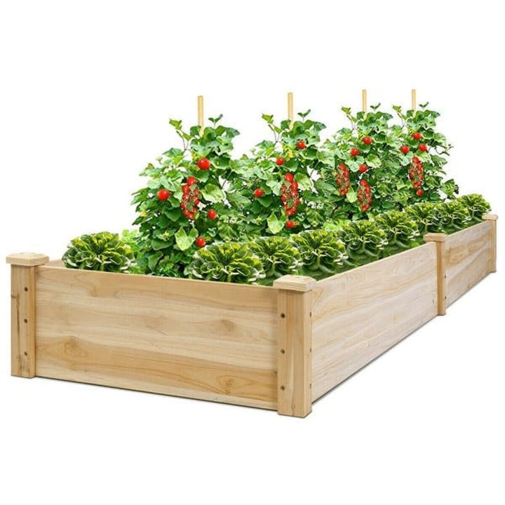 Costway Wooden Vegetable Raised Garden Bed Backyard Patio Grow Flowers - 97" x 25" x 10"