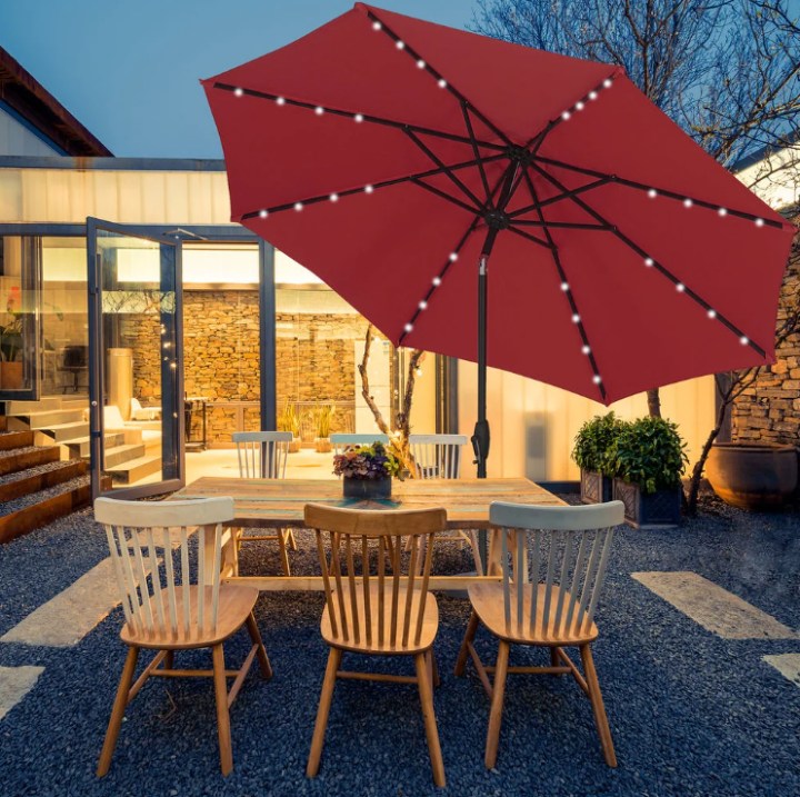 9FT Solar Power LED Lights Patio Umbrella