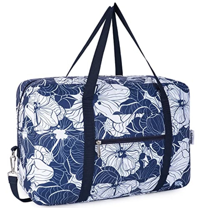Narwey For Spirit Airlines Foldable Travel Duffel Bag Tote Carry on Luggage Sport Duffle Weekender Overnight for Women and Girl (Blue Lotus-3112)