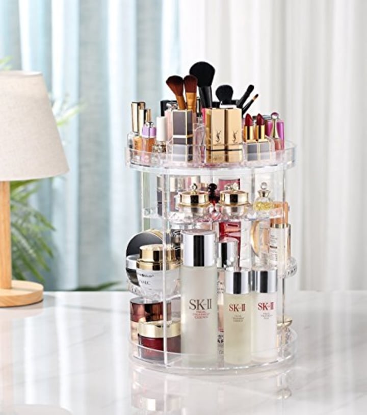 Makeup Organizer, 360 Degree Rotating Adjustable Cosmetic Storage Display Case with 8 Layers Large Capacity, Fits Jewelry,Makeup Brushes, Lipsticks and More, Clear Transparent