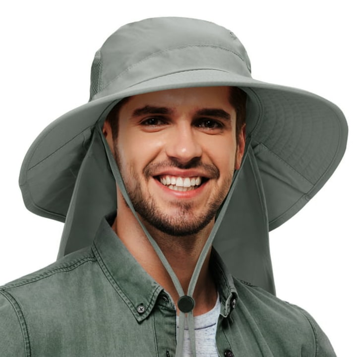 Men&#039;s Sun Hat with Neck Flap, Wide Brim Fishing Safari Hiking Hat, UPF 50+ Protection, Adjustable Chin Strap