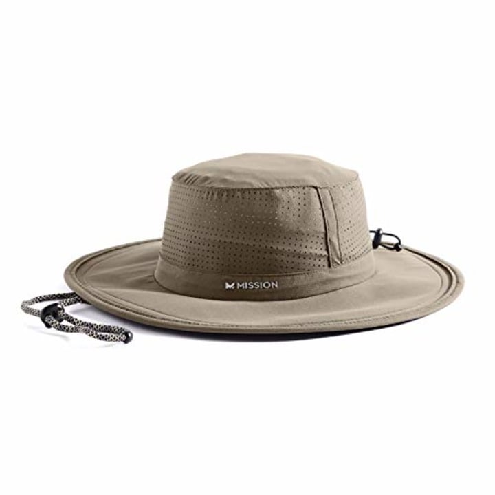MISSION Cooling Booney Hat- UPF 50, 3" Wide Brim, Adjustable Fit, Mesh Design for Maximum Airflow and Cools When Wet- Khaki