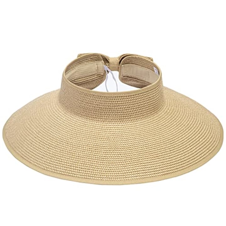 Simplicity Women&#039;s Sun Hats Women&#039;s Straw Sun Hat Wide Brim Roll-up Women Hats Sun Visor Hat Beige Brown