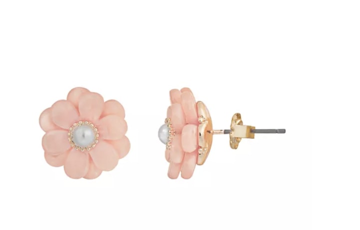 Simulated Pearl & Flower Stud Earrings