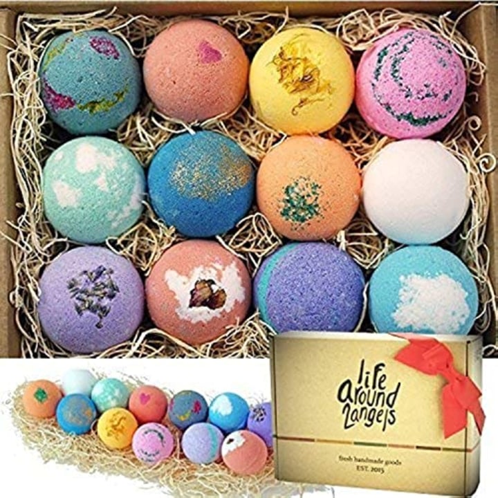 LifeAround2Angels Bath Bombs Gift Set 12 USA made Fizzies, Shea &amp; Coco Butter Dry Skin Moisturize, Perfect for Bubble &amp; Spa Bath. Handmade Birthday Mothers day Gifts idea For Her/Him, wife, girlfriend