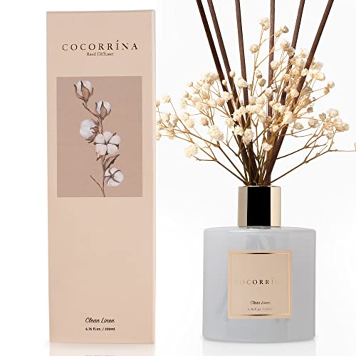Cocorr?na Reed Diffuser Set, 6.7 oz Clean Linen Scented Diffuser with Sticks Home Fragrance Essential Oil Reed Diffuser for Bathroom Shelf Decor, Living Room, Large Room