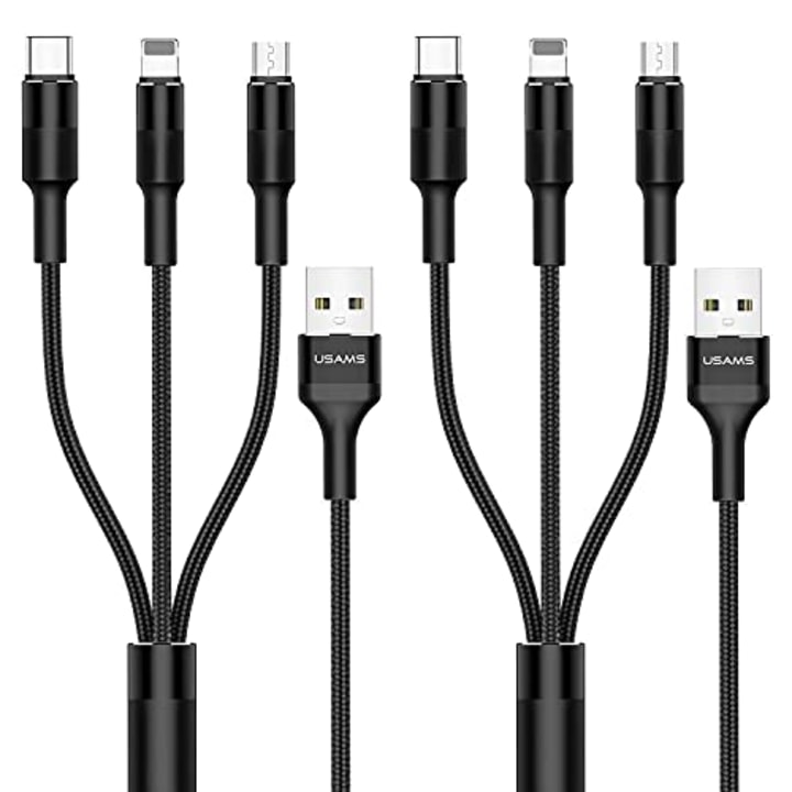 [2 Pack] Multi Charging Cable,YOUSAMS 3 in 1 Nylon Braided Multi USB Cable Multiple Charger Fast Charging Cord Compatible with Most Smart Phones &amp; Pads - 5ft/ Black