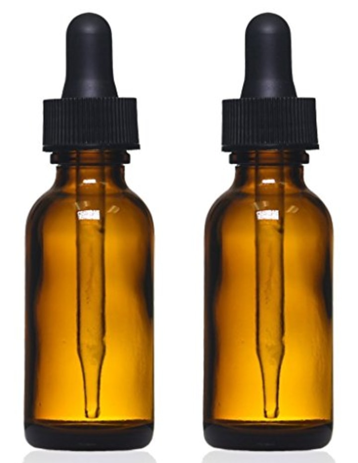 Amber Glass Bottles with Eye Droppers (2 oz, 2 pk) For Essential Oils, Colognes &amp; Perfumes, Highest Quality, Blank Labels Included