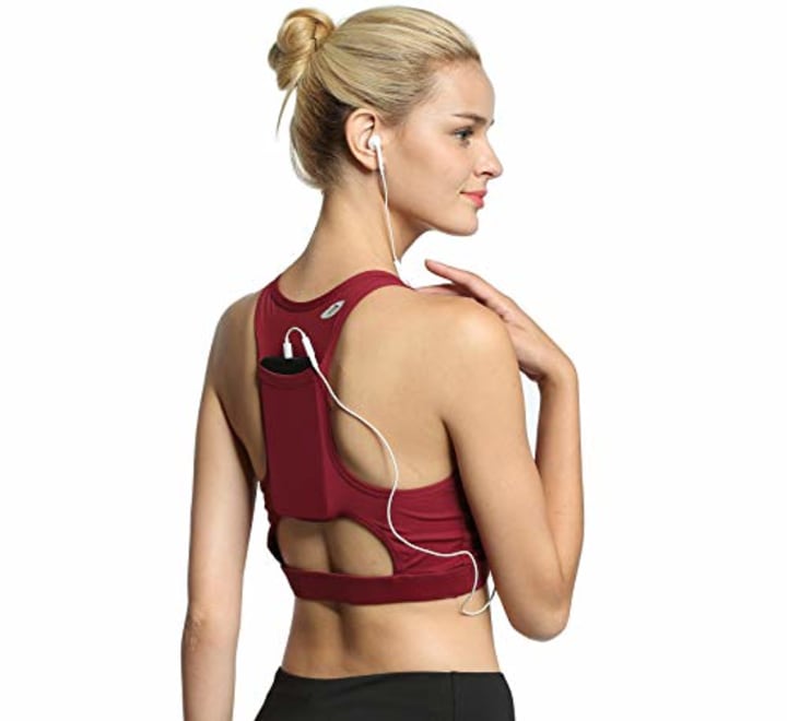 Racerback Sports Bras for Small Chest Women w/Cell Phone Pocket
