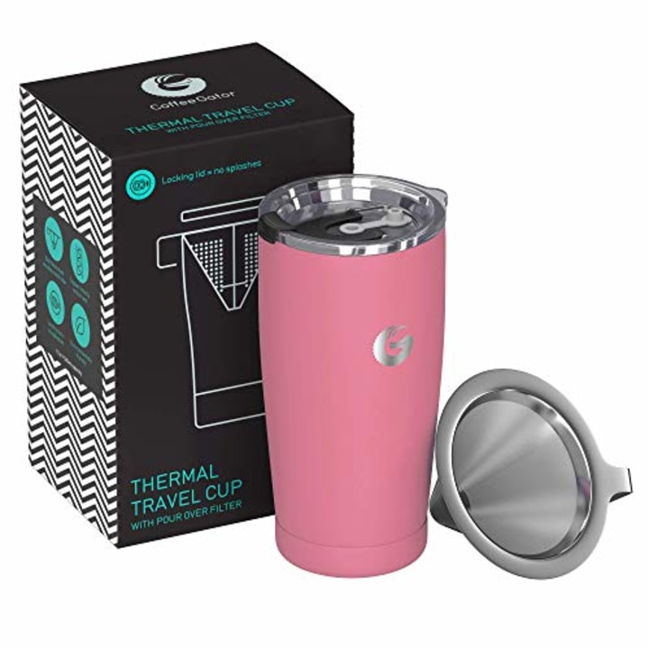 Coffee Gator Pour Over Coffee Maker - All in One Paperless Travel Brewer (Pink)