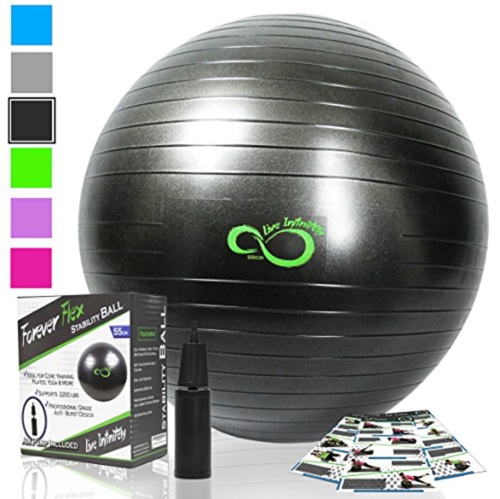 Live Infinitely Exercise Ball (55cm-95cm) Extra Thick Professional Grade Balance &amp; Stability Ball- Anti Burst Tested Supports 2200lbs- Includes Hand Pump &amp; Workout Guide Access Grey 65cm