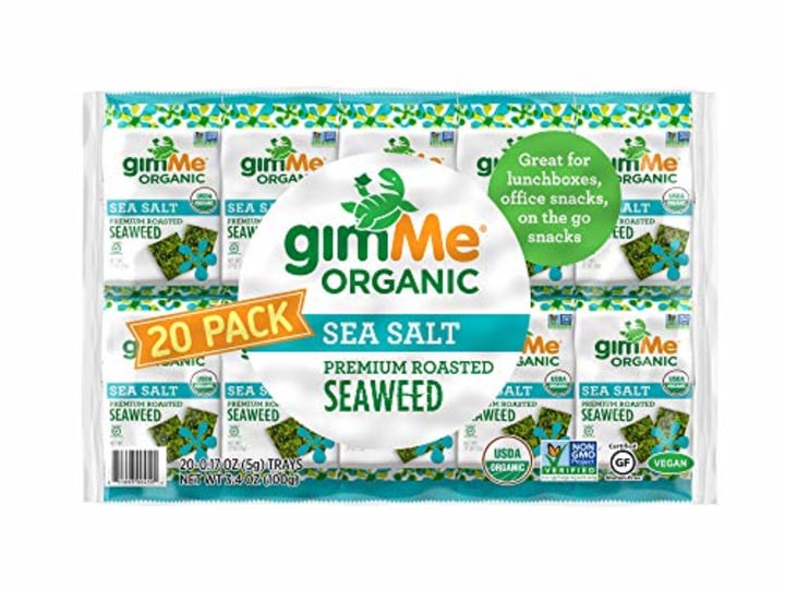 gimMe Snacks | Organic Roasted Seaweed | Sea Salt | (5g) - (Pack of 20) | non-GMO &amp; Gluten-Free