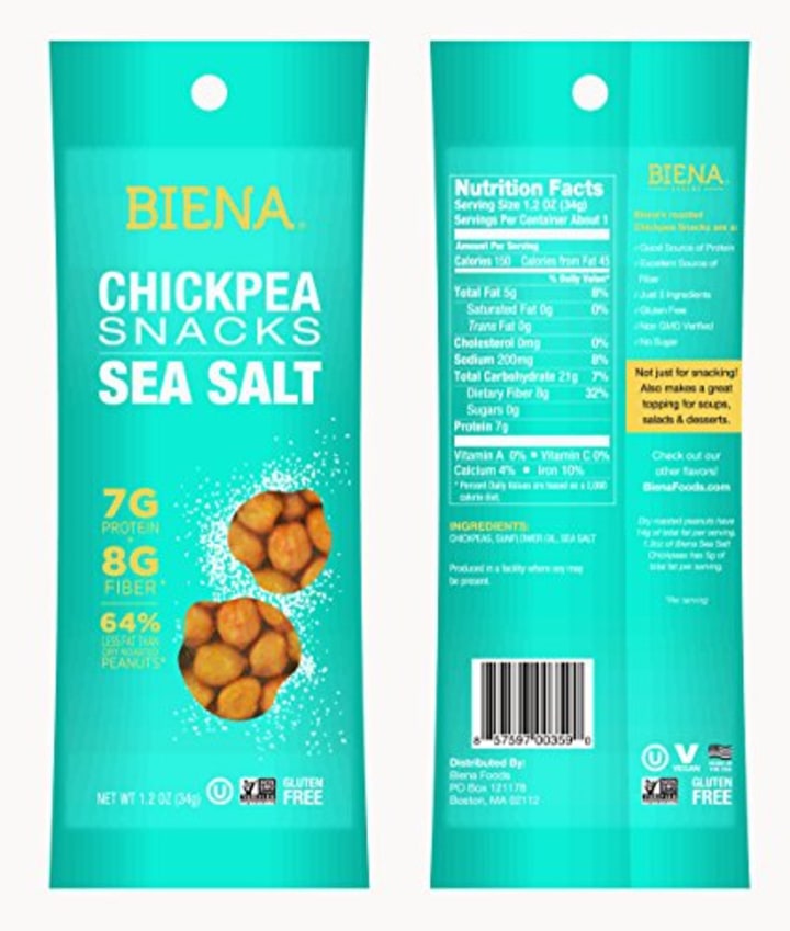 Biena Vegan Non-GMO Baked Chickpea Snacks, Sea Salt, 10 Count