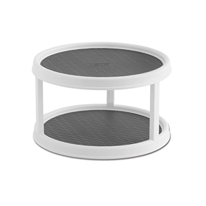 Copco 2555-0187 Non-Skid 2-Tier Pantry Cabinet Lazy Susan Turntable, 12-Inch, White/Gray
