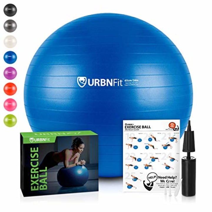 URBNFit Exercise Ball (65 cm) for Stability &amp; Yoga - Workout Guide Incuded - Professional Quality (Blue)