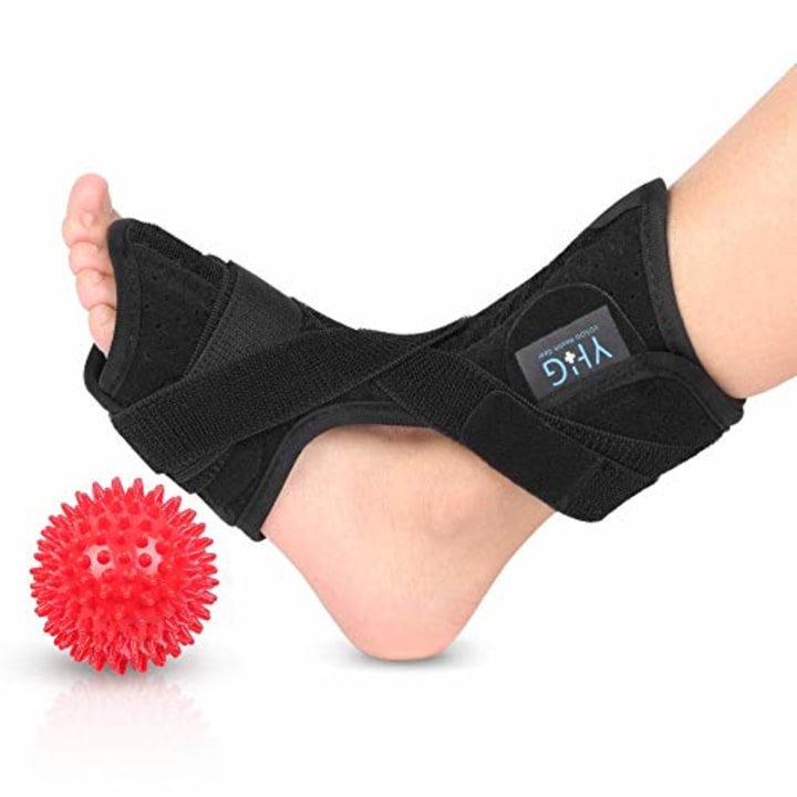 Plantar Fasciitis Night Splint Support, Adjustable Dorsal Foot Drop Orthotic Brace with Spiky Massage Ball for Effective Relief from Achilles Tendonitis, Heel Pain, Plantar Fascia, Drop Foot