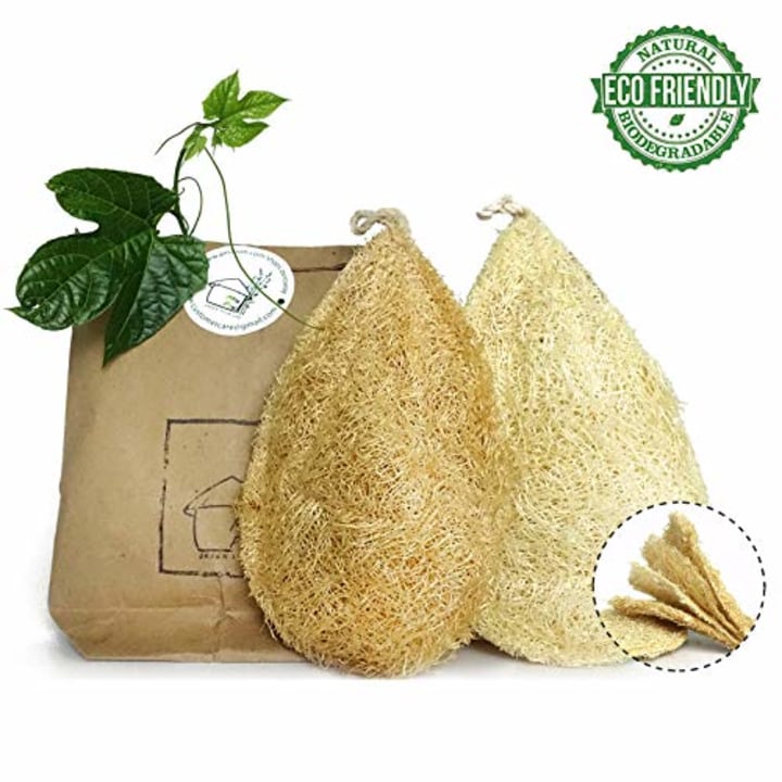 Natural Dish Scrubber | Pack 2 Vegetable Sponge for Kitchen |100% Loofah Plant | Cellulose Scouring Pad | Biodegradable Compostable Dishwashing | Zero Waste Product | Luffa Loofa Loufa Lufa