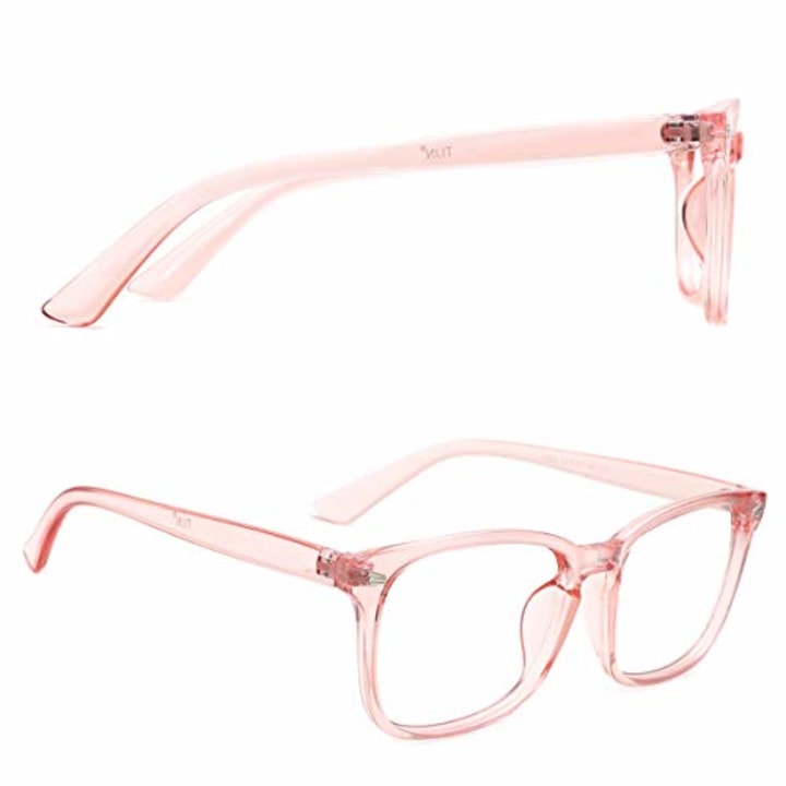 TIJN Blue Light Blocking Glasses Square Nerd Eyeglasses Frame Anti Blue Ray Computer Game Glasses (Pink)