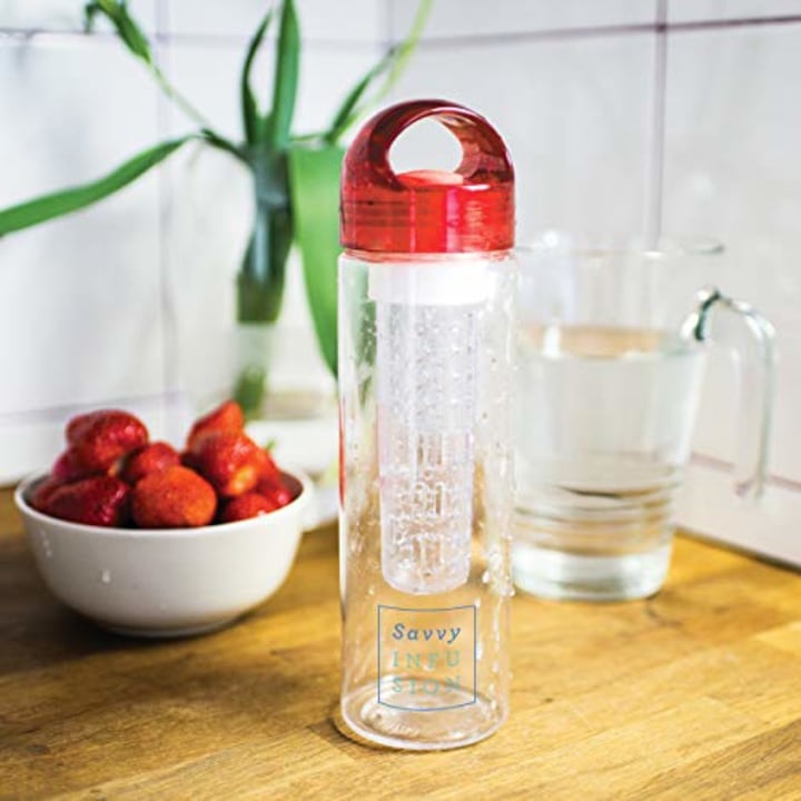 Savvy Infusion Water Bottle - 24 or 32 Ounce - Featuring Unique Leak-Proof Siliconed Sealed Cap w/ Handle - Includes Bonus Recipe Ebook