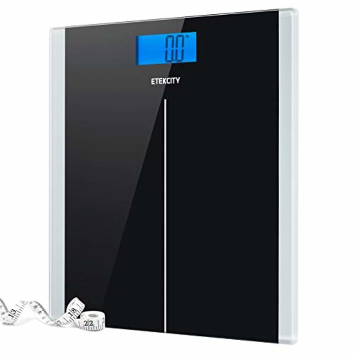 Etekcity Digital Body Weight Bathroom Scale With Step-On Technology, 400 Lb, Body Tape Measure Included, Elegant Black