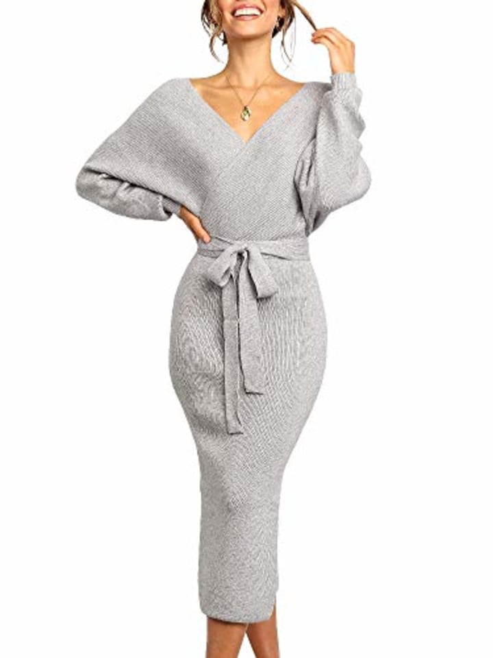 Vintage Striped Slim Sweater Dress Women O-neck Knitted Bodycon Elegant  Dresses | eBay