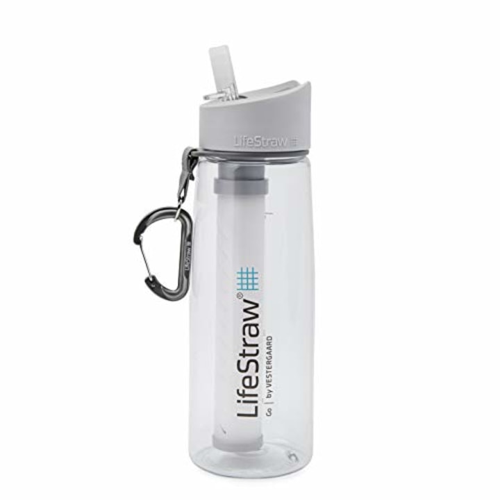 LifeStraw Go Water Filter Bottle with 2-Stage Integrated Filter Straw for Hiking, Backpacking, and Travel, Clear