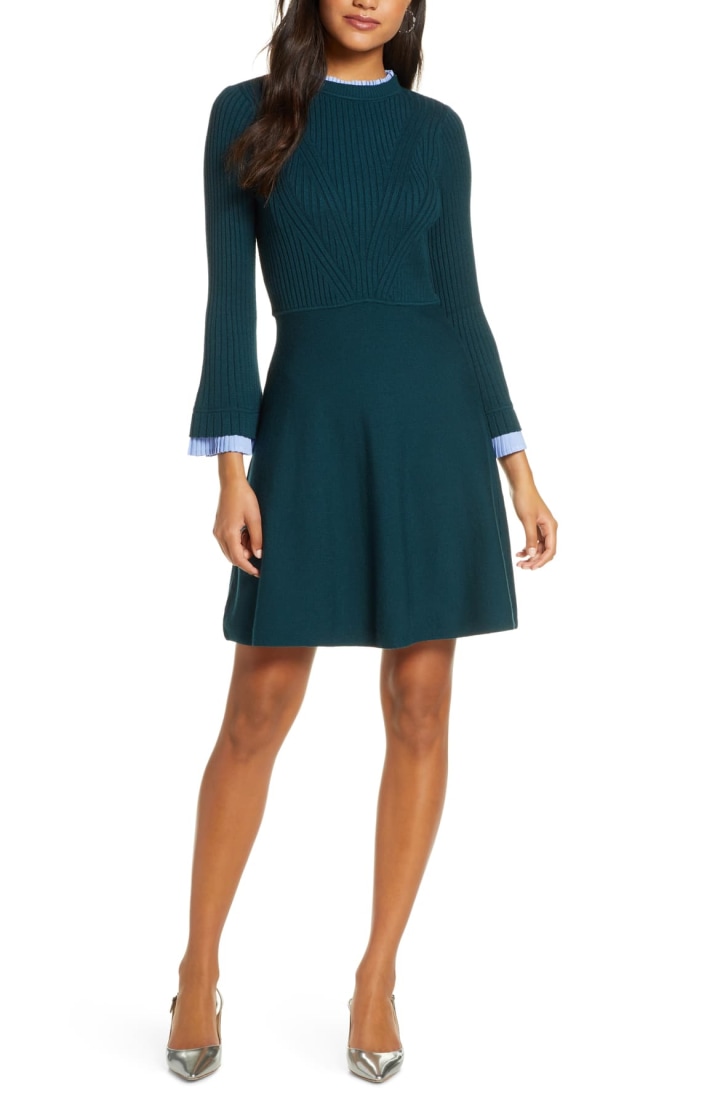 Long Sleeve Fit & Flare Sweater Dress
