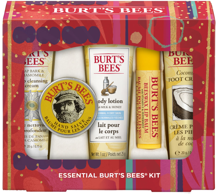 Burt&#039;s Bees Essential Gift Set, 5 Travel Size Products - Deep Cleansing Cream, Hand Salve, Body Lotion, Foot Cream and Lip Balm