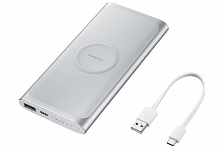 Samsung 2-in-1 Portable Fast Charge Wireless Charger and Battery Pack 10,000 mAh, Silver (Renewed)