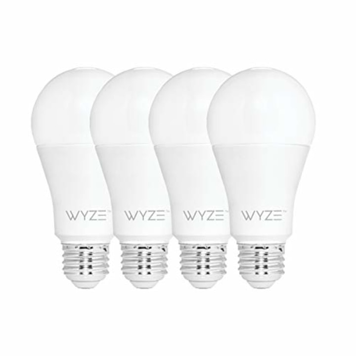 Wyze Bulb 800 Lumen A19 LED Smart Home Light Bulb, Adjustable white temperature and brightness, works with Alexa and the Google Assistant, No Hub Required, 4-Pack