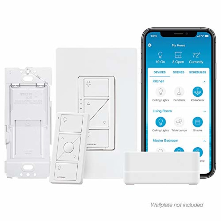 Lutron Caseta Smart Start Kit,  Dimmer Switch with Smart Bridge and Wall Mount Pico Adapter, Works with Alexa, Apple HomeKit, and the Google Assistant | P-BDG-PKG1W-A | White