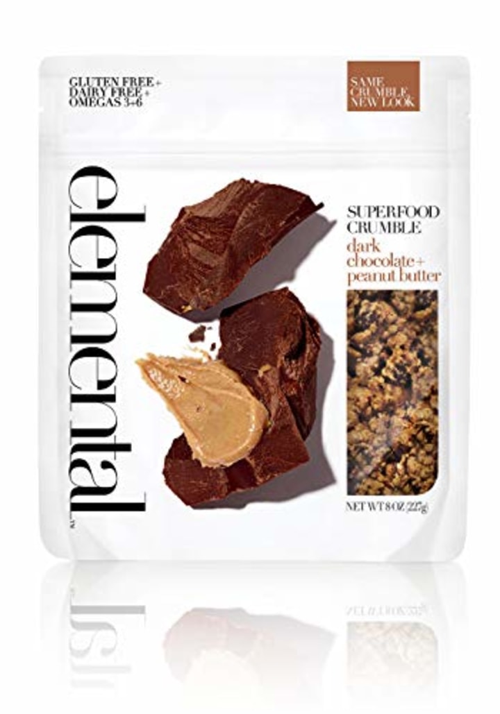 Dark Chocolate + Peanut Butter Crumble by Elemental Superfood | Refrigerated Crumble | Organic Ingredients, Plant Based, Gluten-Free, Non-GMO Verified, Kosher, Dairy-Free | 1 Bag (8 OZ)