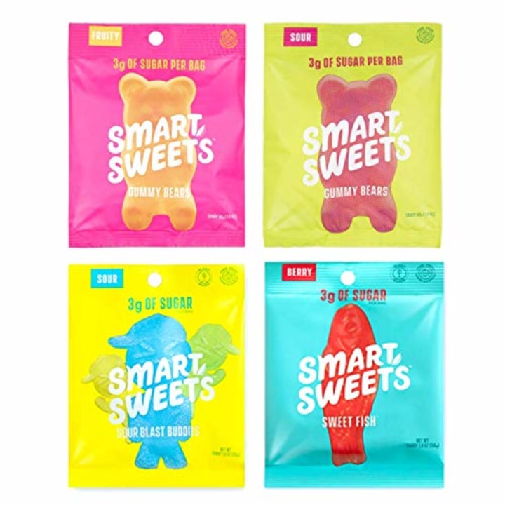SmartSweets Fruity Gummy Bears, Sour Gummy Bears, Sweet Fish, Sour Buddies, Assortment Pack, Low Carb, Low Sugar, 7.2 oz. Total Keto-Friendly, Stevia Sweetened Fruity