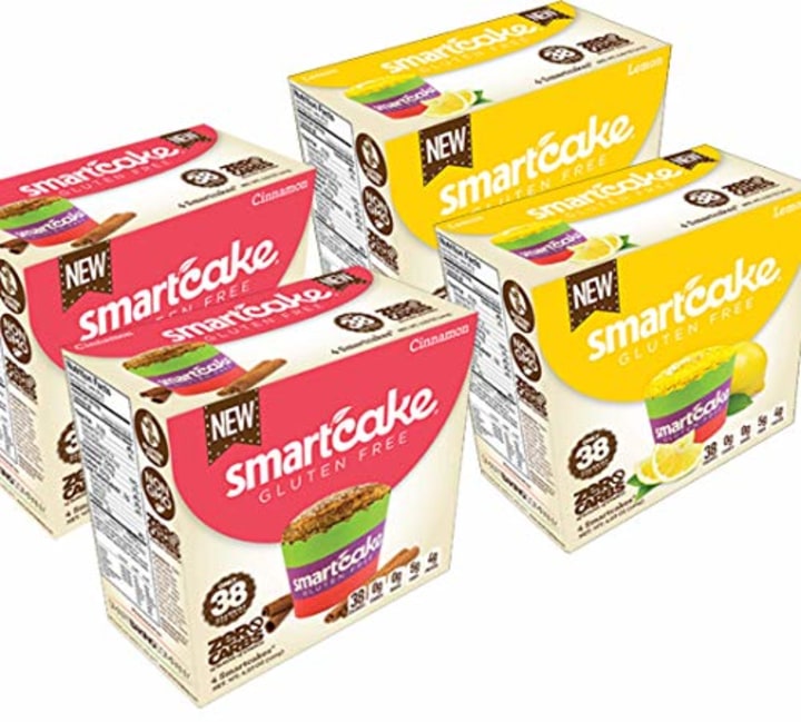 SMARTCAKE BUNDLE: 2x LEMON GOURMET BOXES AND 2x CINNAMON GOURMET BOXES: GLUTEN FREE, SUGAR FREE, LOW CARB SNACK CAKES: 8x twin packs (16 individual cakes)
