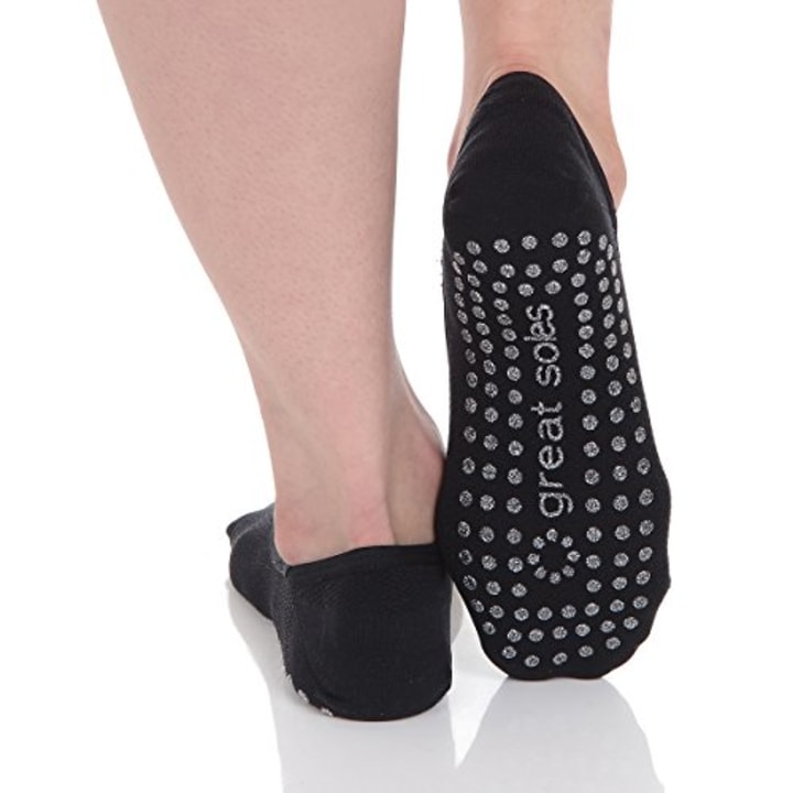 Great Soles Ballet Non Skid Socks for Women - Non Slip Grip Yoga Socks for Pilates, Barre and Everyday Wear (Black Mesh)