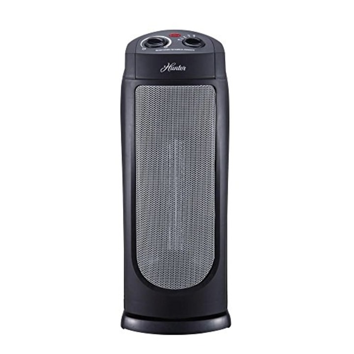 Hunter Home Comfort 18&quot; 1500W Ceramic Tower Heater-2 Heat Settings-Adjustable Thermostat-Oscillation-Overheat Protection, Black