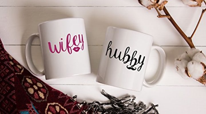 Wifey and Hubby Couples Sets - 11oz White Ceramic Coffee Mug Couples Sets - Funny His and Her Gifts - Husband and Wife Anniversary Presents - Wedding Gift - By CBT Mugs