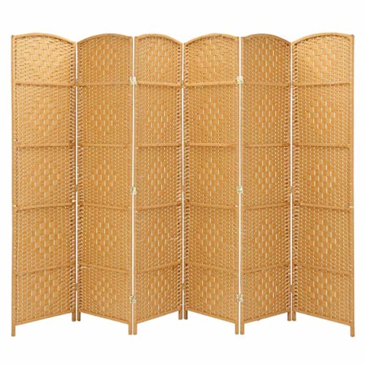 Rose Home Fashion RHF 6 ft.Tall-15.7&quot; Wide Diamond Weave Fiber 6 Panels Room Divider/6 Panels Screen Folding Privacy Partition Wall Room Divider Freestanding 6 Panel Dark Coffee